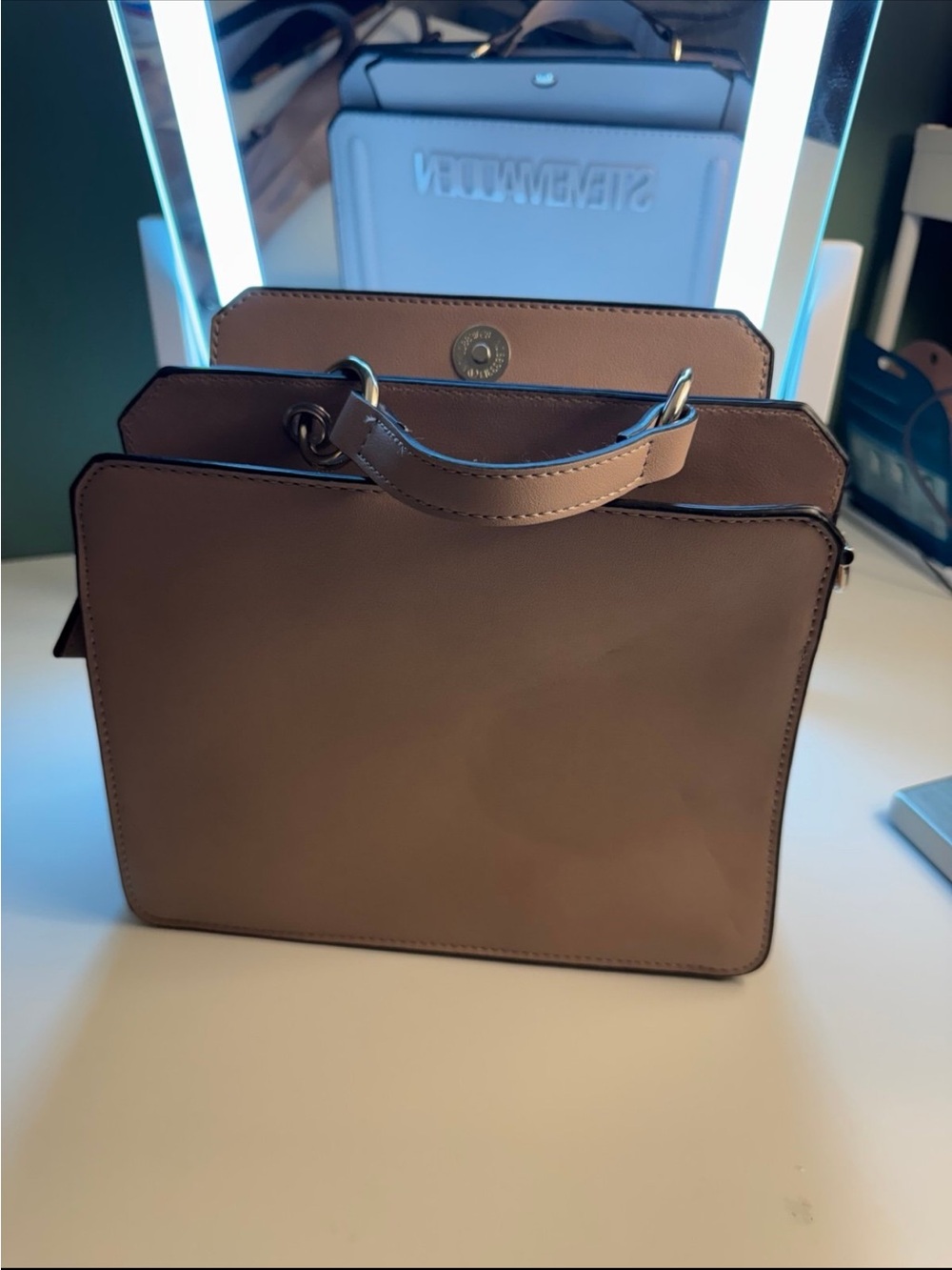 Steve Madden Beige/Tan Structured Crossbody with Detachable Coin Pouch - Picture 5 of 7